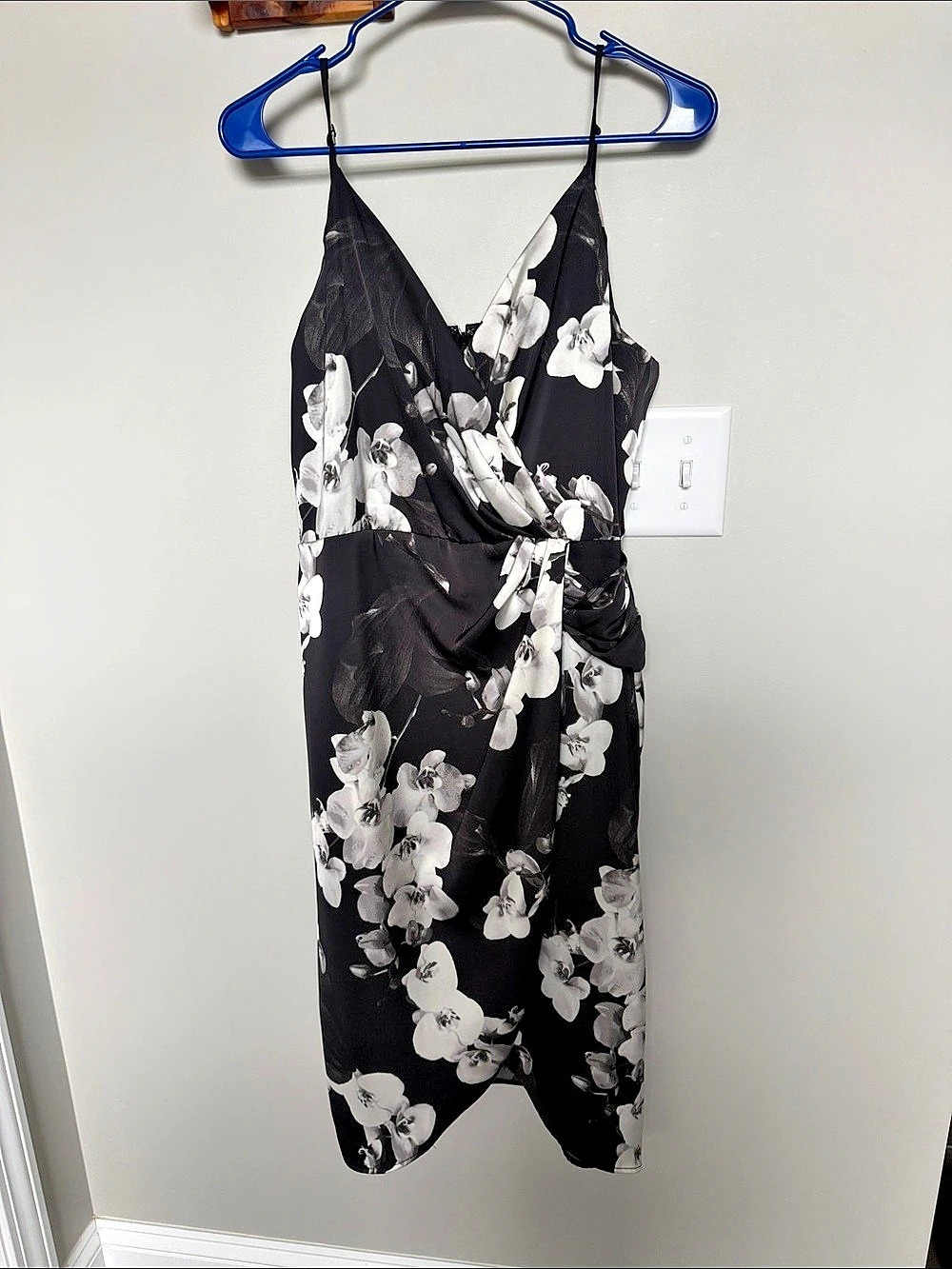 Worthington Floral Midi Dress in Black & White Size Large Like New